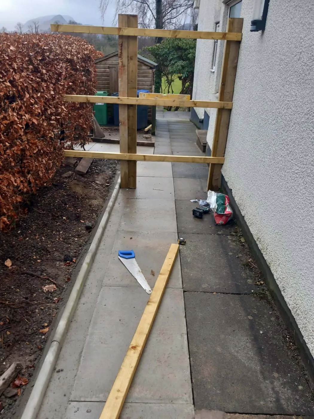 Side path fence — during and completed — during